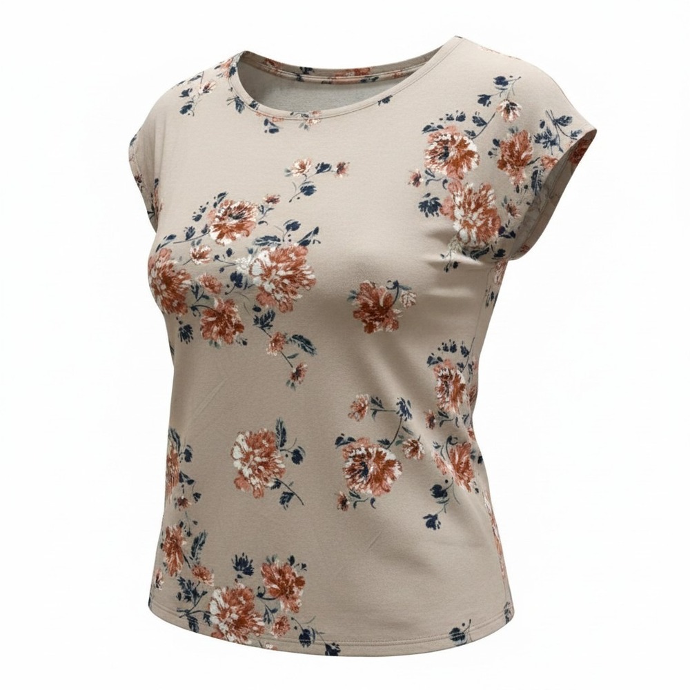 The Limited Floral Short Sleeve Blouse Womens Large Mauve Orange Crew Neck Boho‎